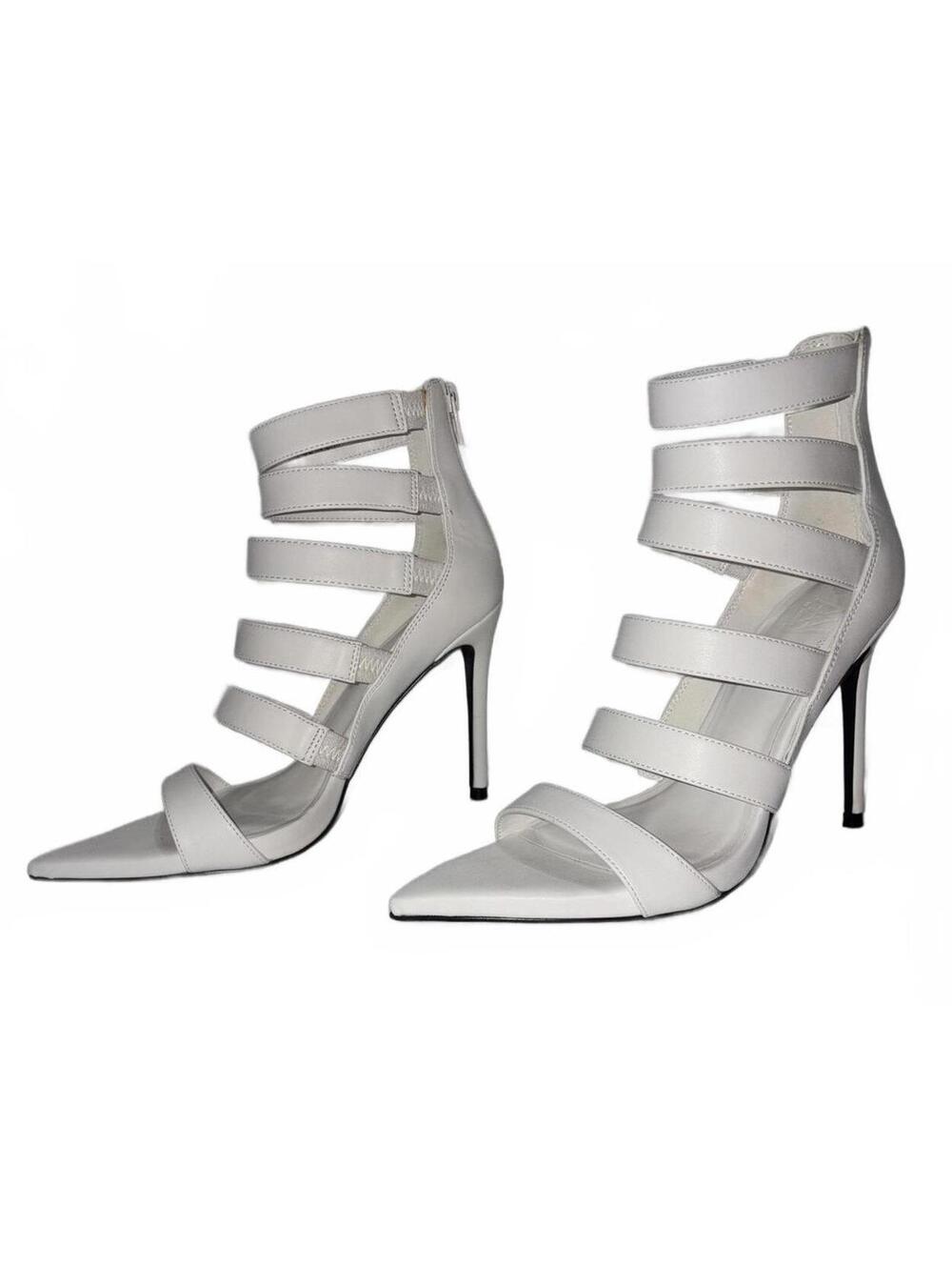 Aminah Abdul Jillil AAJ Natalya White Gladiator Strappy Pump Heel Size 6